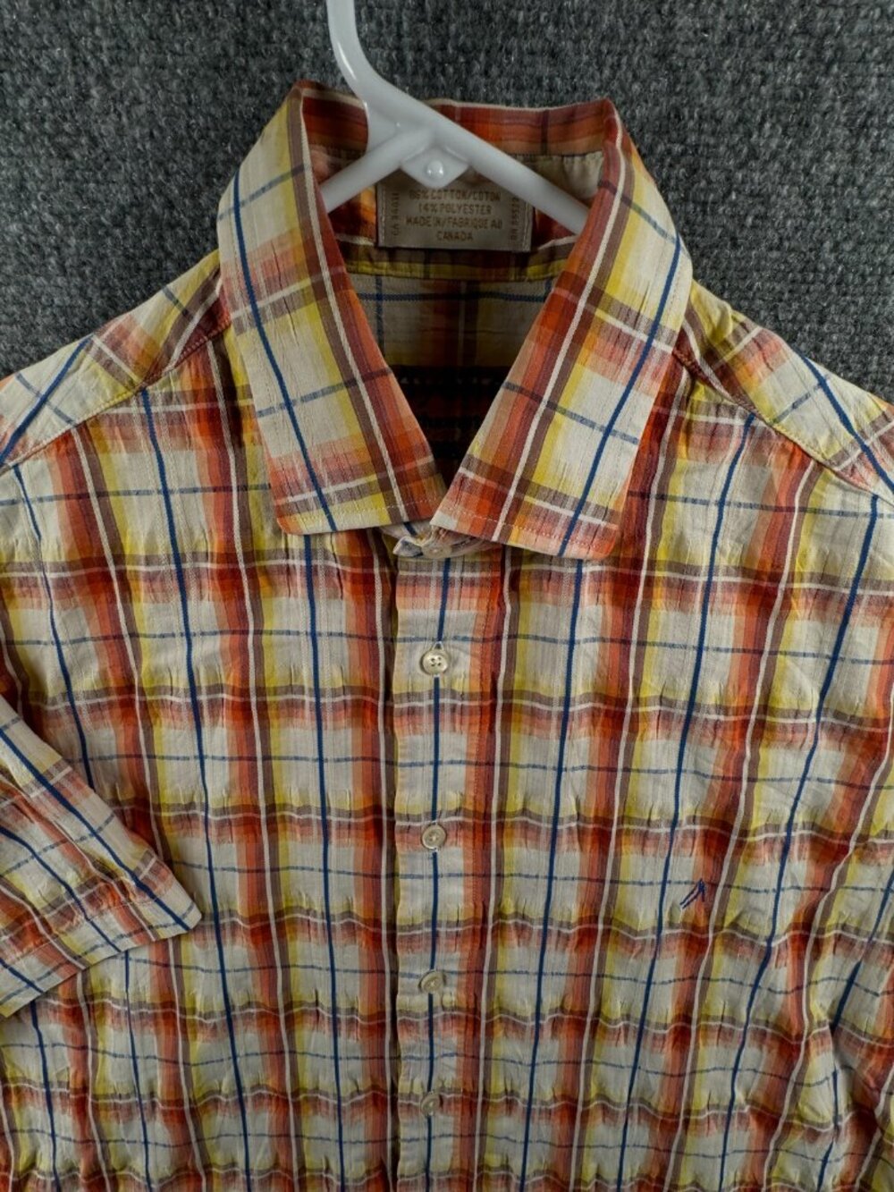 Viyella Southampton Button Up Shirt Men Short Sleeve Plaid Orange Yellow Medium